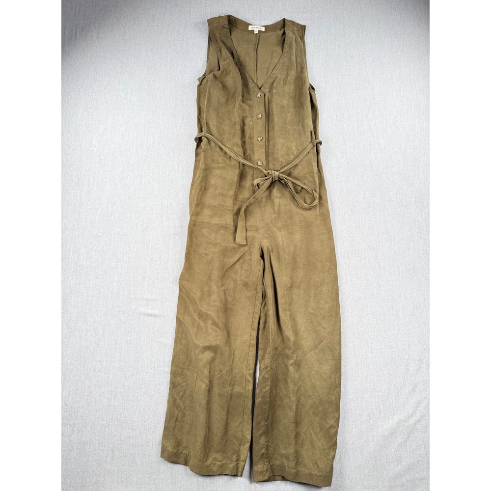 Anthropologie First Monday Olive Brown Linen Blend Wide Leg Sleeveless Jumpsuit‎